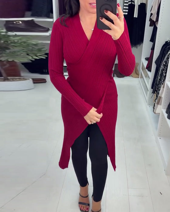 Langmouwige Pullover Met V-Hals En Crossover Details