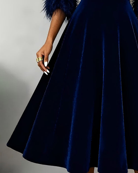 Jurk Ronde Hals Pluche Patchwork