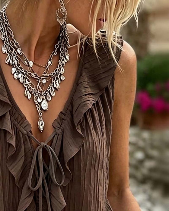 Tanktop Met Ruches V-Hals Met Veters Mouwloos
