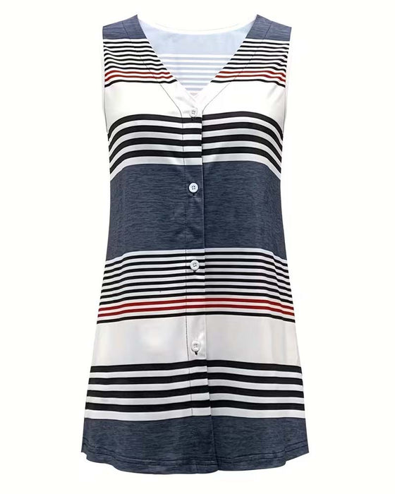 Tanktop Gestreept Mouwloos V-Hals