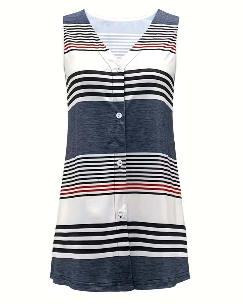 Tanktop Gestreept Mouwloos V-Hals