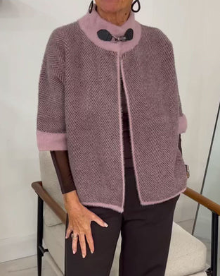 Cardigan Visgraatpatroon Kleurblok Cropped Gebreid