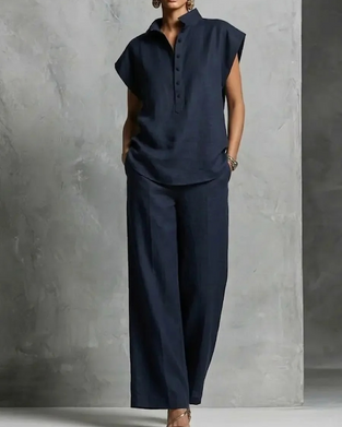 Set Effen Blouse & Wijd Pijp Broek