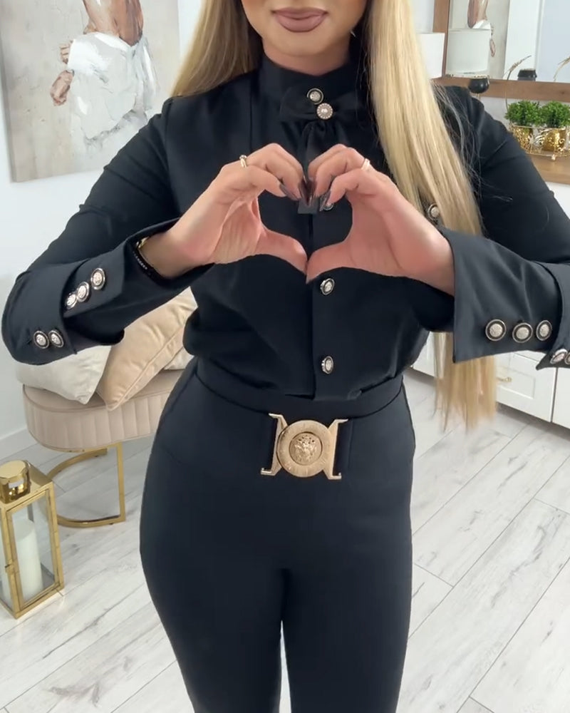 Langmouwig Overhemd Met Metalen Knopen