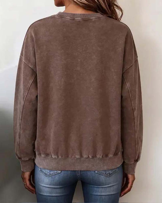 Sweatshirt Ronde Hals Afvallende Schouder Lange Mouw Los