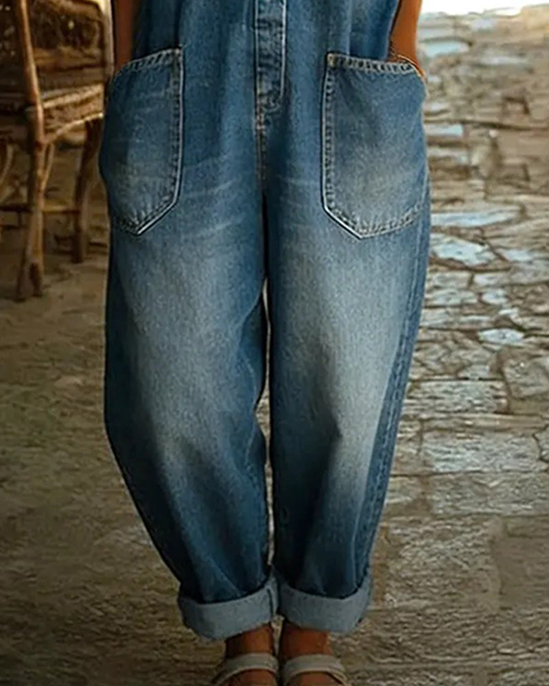Jumpsuit Vrijblijvend Zak Denim