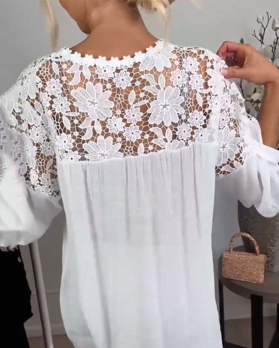 Blouse Ronde Hals Kant Patchwork Bloemen