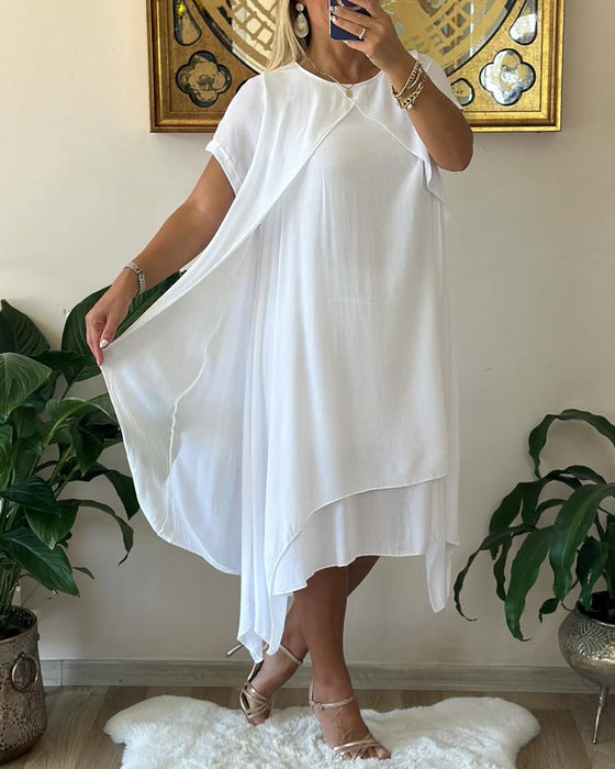 Jurk Nep Twee-delig Dubbel-laags Los Korte Mouwen