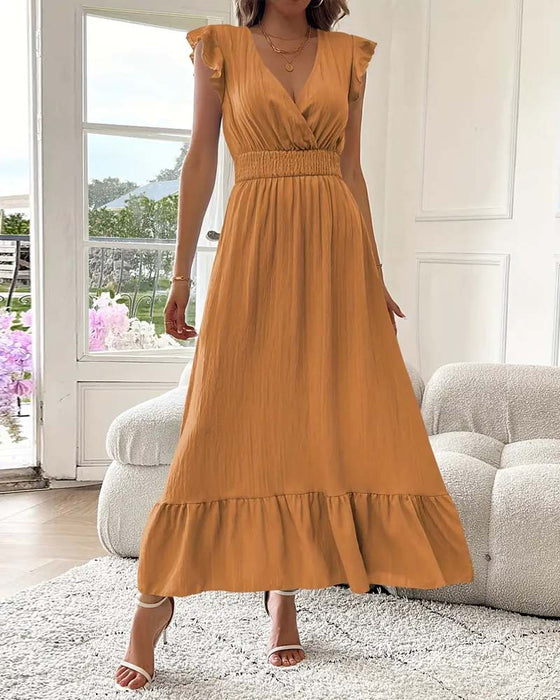 Jurk V-Hals Effen Kleur Taillering