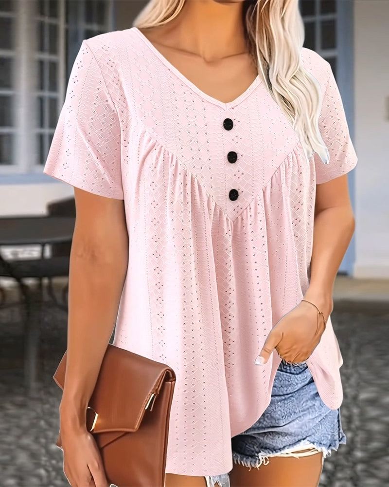 T-Shirt Casual Uitgesneden V-Hals Korte Mouw