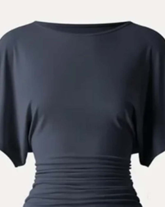 Blouse Casual Effen Geplooid Korte Mouw
