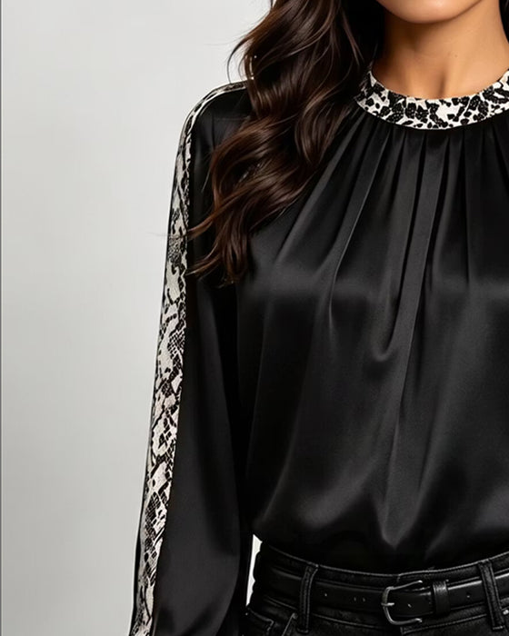 Blouse Ronde Hals Slangenpatroon Gerimpeld