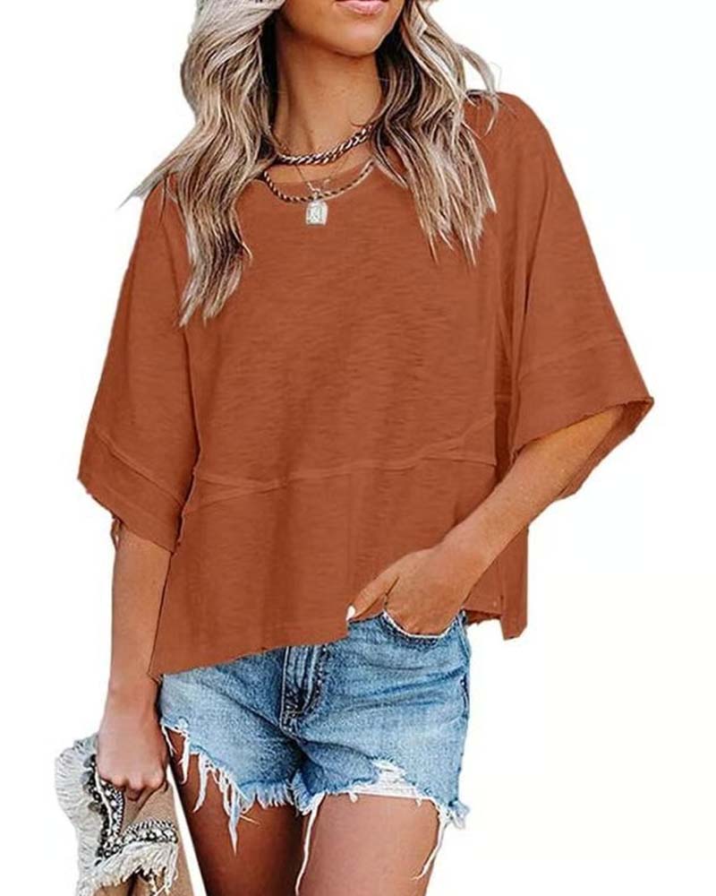 T-Shirt Paneel Effen Kleur Uitlopende Mouw