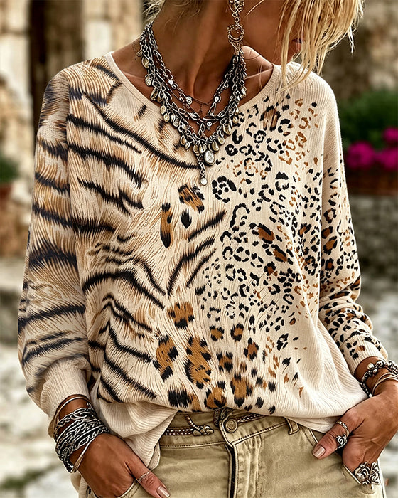 Blouse Rondhals Luipaard Lange Mouw