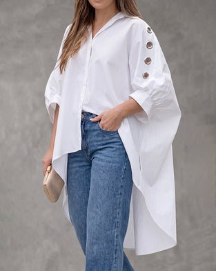 Blouse Los Uitgesneden Knoop Onregelmatig