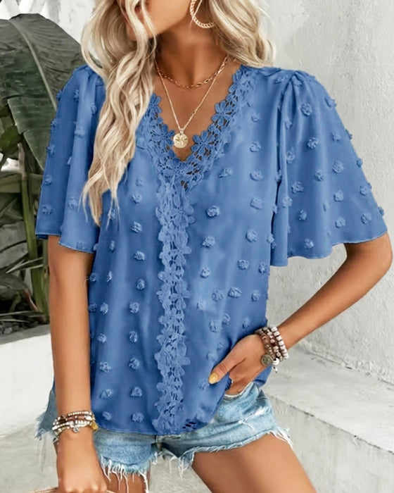 Blouse Samengevoegd Jacquard Ruche Mouw