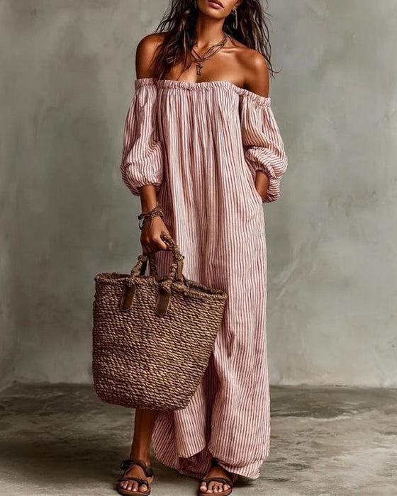 Jurk Los Off-Shoulder Gestreept