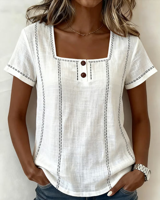 Blouse Kleine Vierkante Hals Effen Knoop