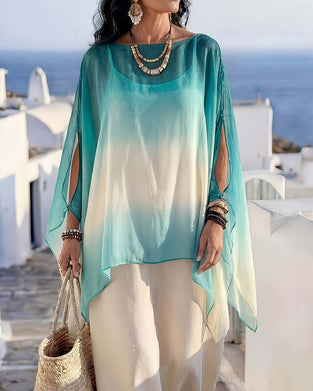 Blouse Off-Shoulder Sheer Contrast
