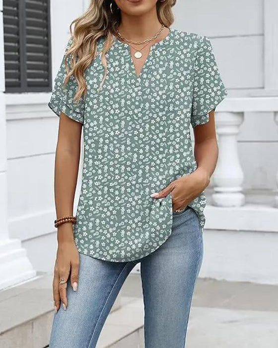 Blouse Bloemenprint Kleine V-Hals