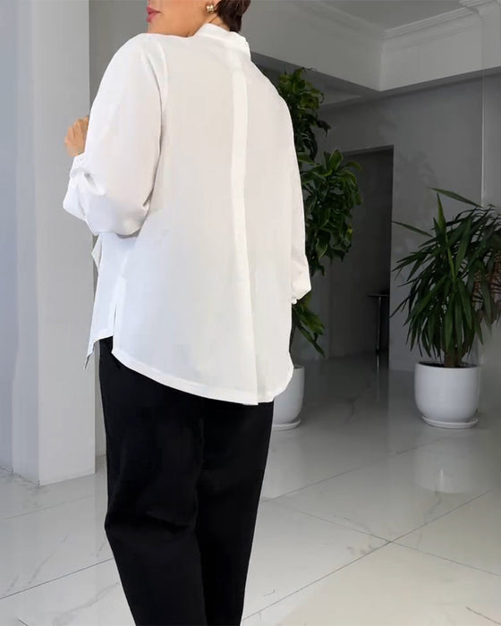 Shirt Effen Kleur Onregelmatige Knopen