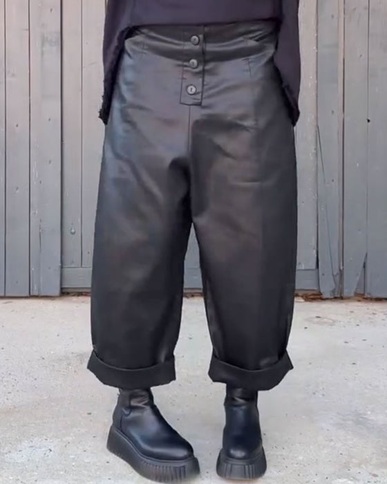 Broek Hoge Taille Wijde Pijp Opgerolde Zoom
