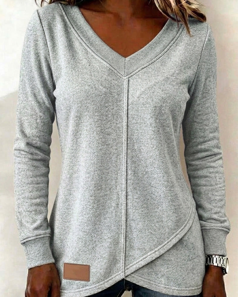 Sweatshirt V-Hals Lange-Mouw Kruis Asymmetrisch