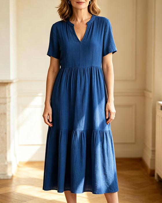 Jurk Casual Effen Kleur Korte Mouwen
