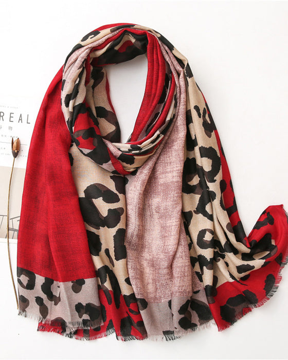Dames Sjaal Luipaard Patchwork Print Franje Omslagdoek