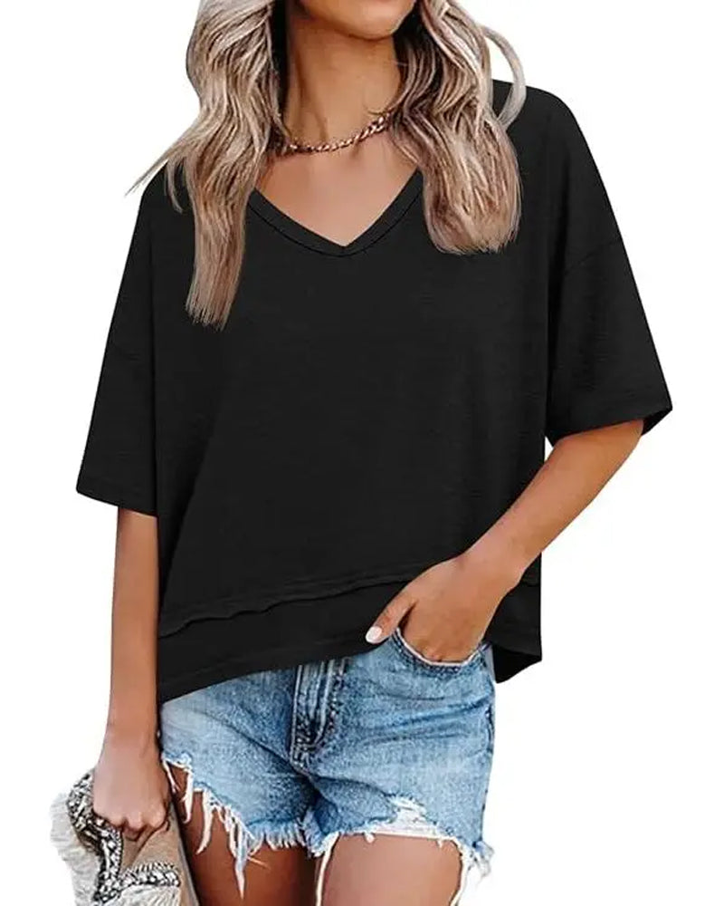 Effen Kleur T-Shirt V-Hals