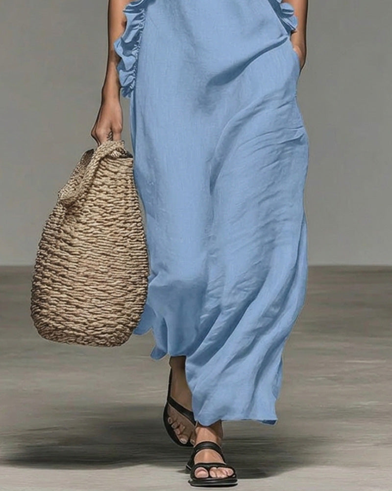 Jurk Halterneck Gerimpeld Lang