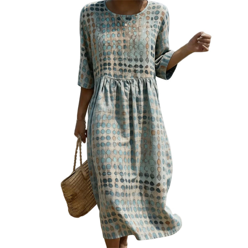 Jurk Stipjes Ronde Hals Print Half Mouw
