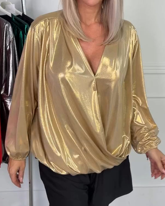 Wijde Top Met V-Hals En Lange Mouwen