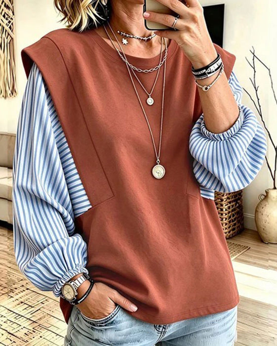 Sweatshirt Gestreept Lange Mouw Patchwork