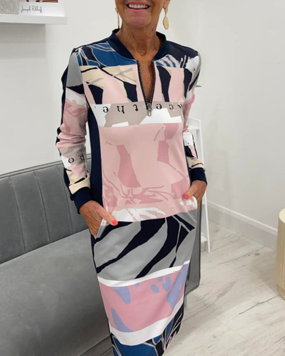 Jurk met lange mouwen, rits en kleurblok