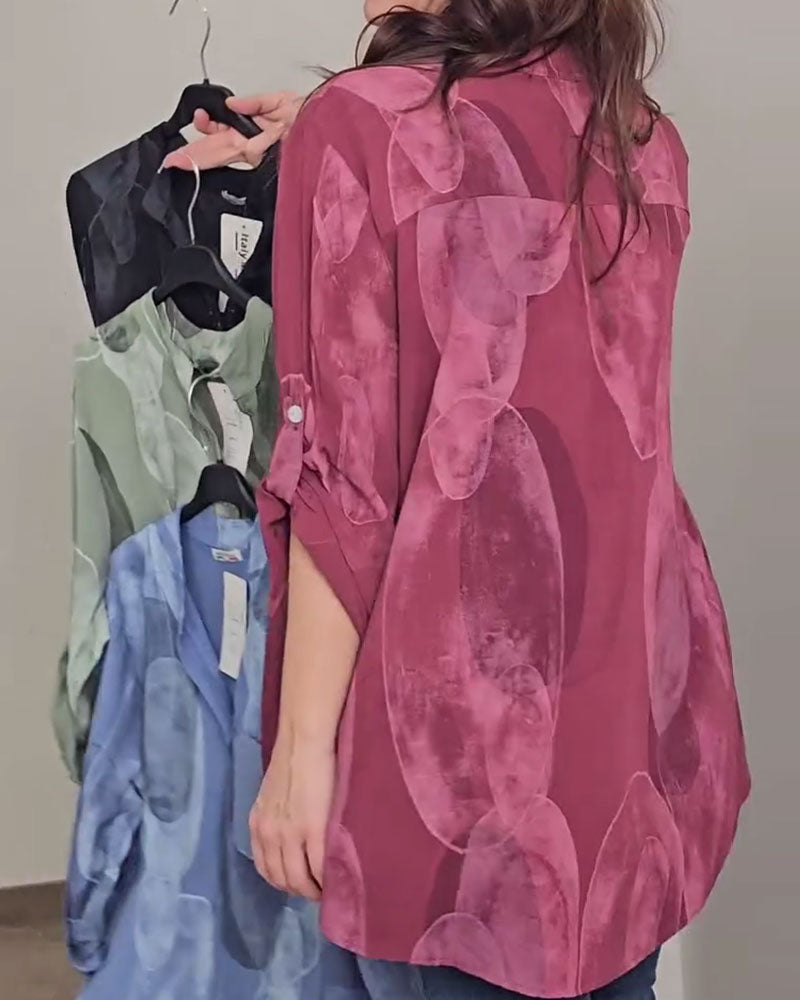 Blouse Met Knopen Bedrukt Zak