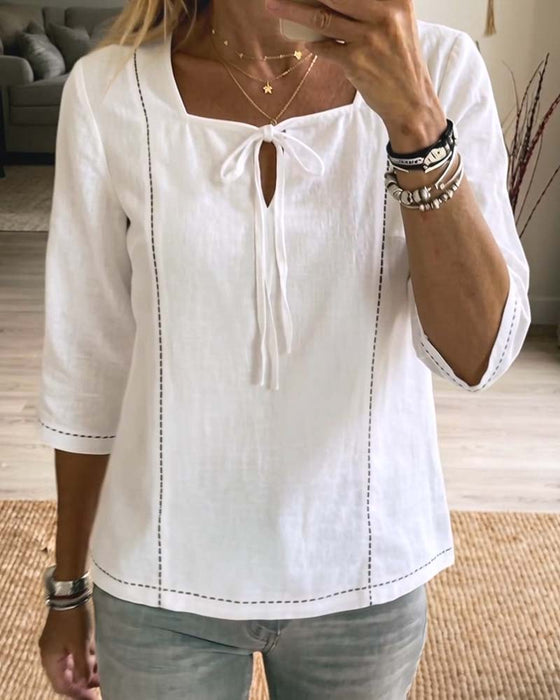 Blouse Vierkante Hals Strik Hollow Out