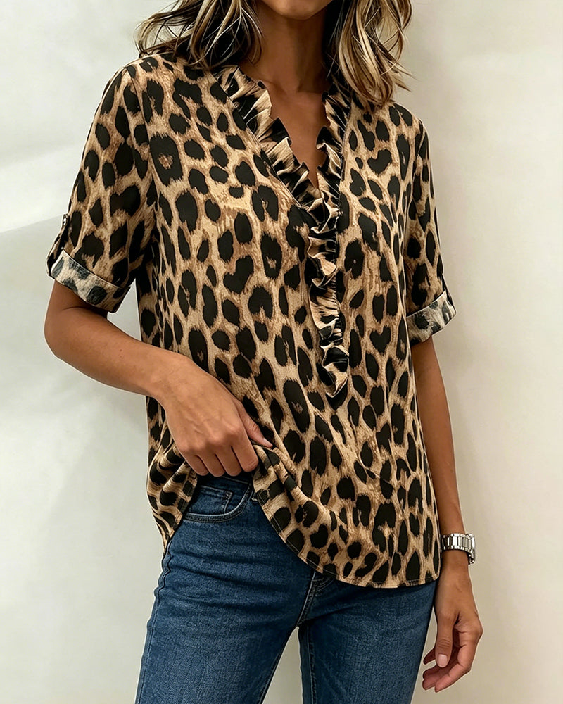 Blouse Klassieke Luipaardprint Ruches
