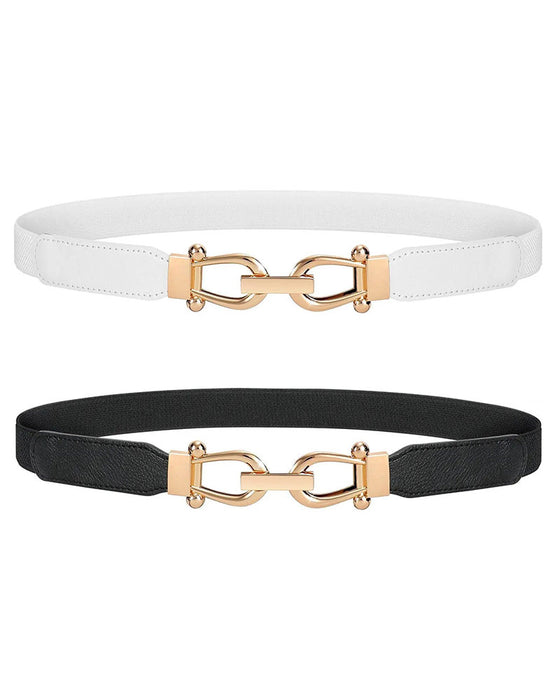 Dames Stretch Taille Riem Retro Elastische Smalle Riem Voor Dames Met Gouden Gesp