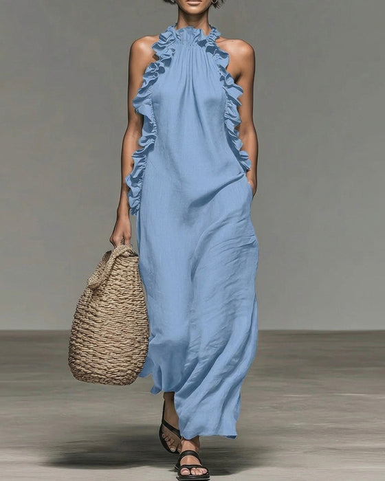 Jurk Halterneck Gerimpeld Lang