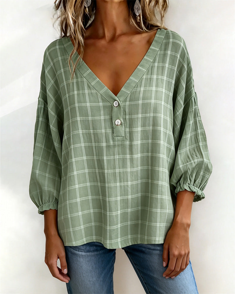 Top V-Hals Geruit Los
