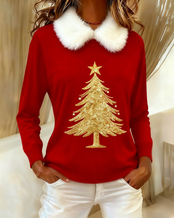 Geprinte Langmouwige Top Met Bontkraag