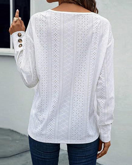 Blouse casual v-hals hol effen kleur