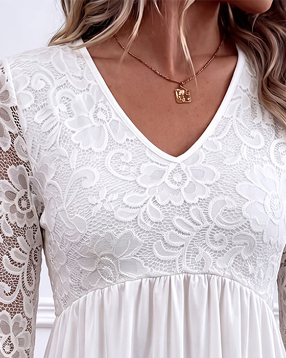 Blouse Kant Lange Mouw Gerimpeld