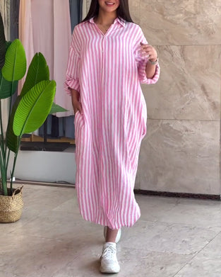 Jurk Losse Kraag Gestreept