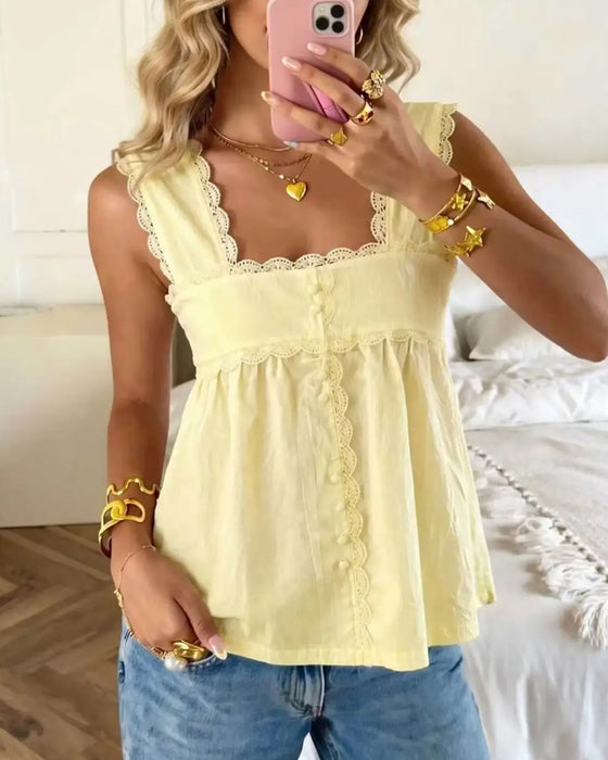 Tank Top Effen Kleur Vierkante Hals Kant