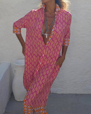 Jurk Geometrische Tarwe Print Overhemd