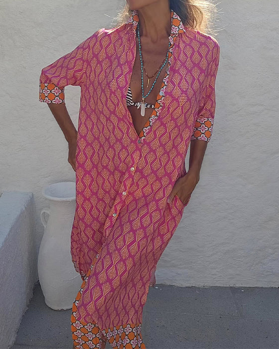 Jurk Geometrische Tarwe Print Overhemd