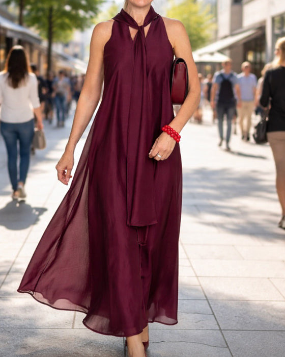Jurk Halslijn Maxi Rok Effen Licht Chiffon