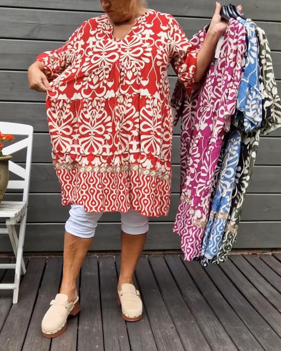Losvallende blouse met V-hals en print